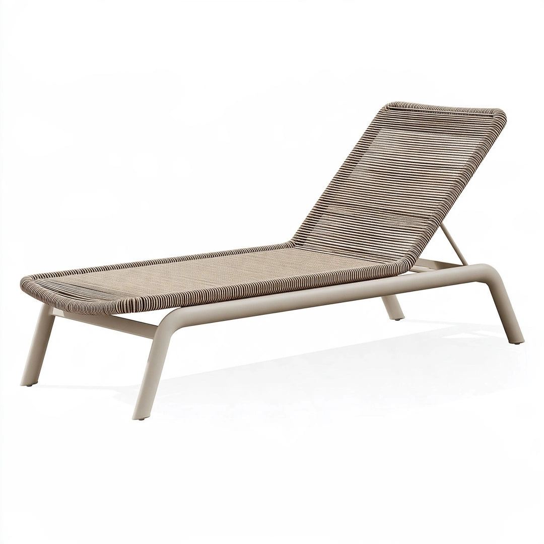 Sonnenliege 195 x 65 x 88 cm Aluminium Seilgeflecht Beige Braun für Außenbereich mit verstellbarer Rückenlehne