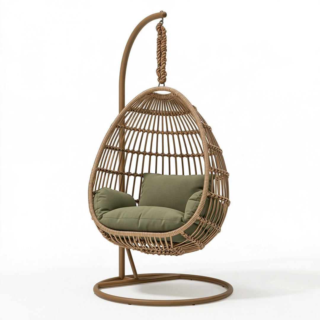 Hängesessel 105 x 105 x 195 cm Rattan Braun mit Stahlgestell für Innenbereich Boho