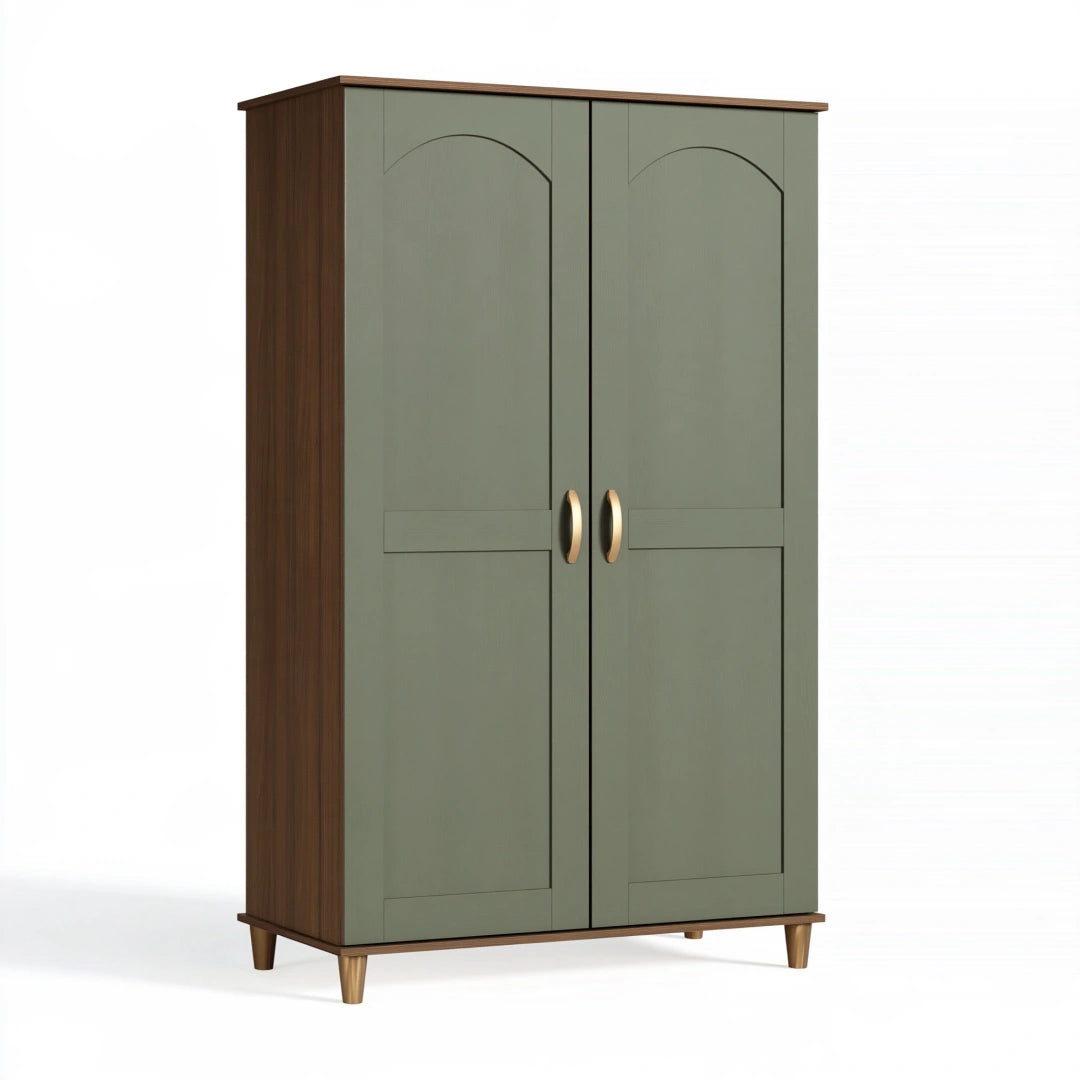 Kleiderschrank 100 x 50 x 180 cm Holzwerkstoff Grün/Braun Zweitürig Retro