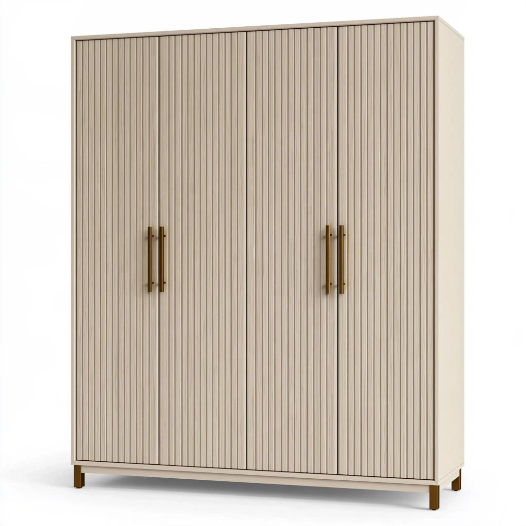 Kleiderschrank 180 x 60 x 200 cm Holzwerkstoff Beige mit 4 Türen Rillenfront