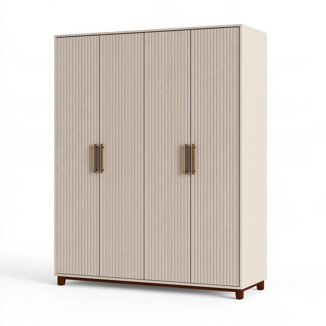 Kleiderschrank 120 x 55 x 200 cm aus Holzwerkstoff in Creme mit geriff – RooMeLixa