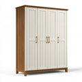 Kleiderschrank 200 x 60 x 200 cm Holzwerkstoff Weiß/Walnuss 4 Türen Landhausstil