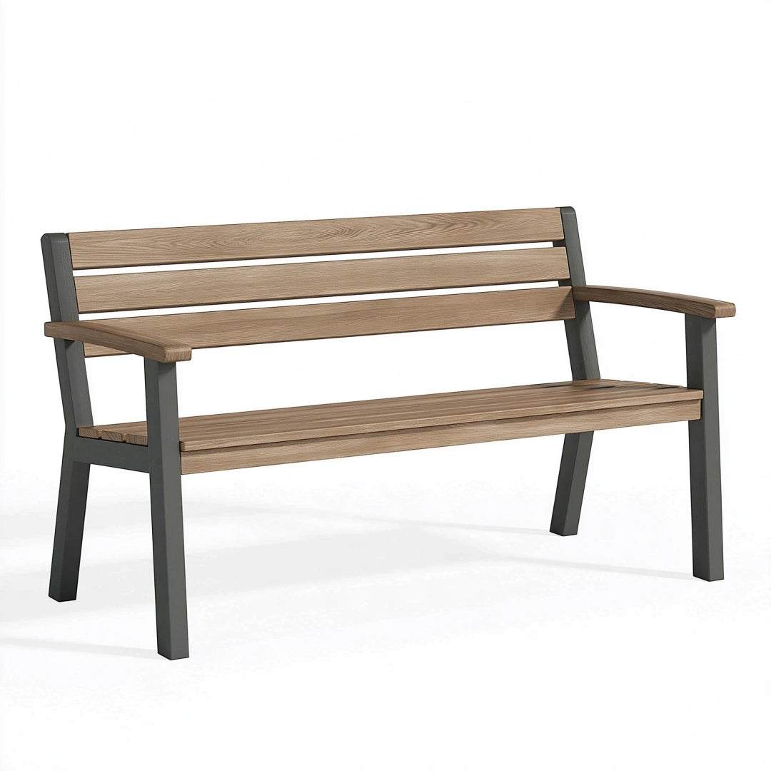 Gartenbank 120 x 60 x 85 cm Holz und Metall Braun Anthrazit mit Armlehnen