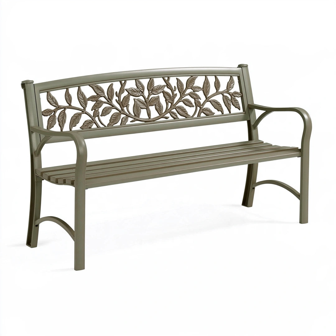 Gartenbank 127 x 61 x 88 cm Metall Graugrün mit Blattmuster für Außenbereiche